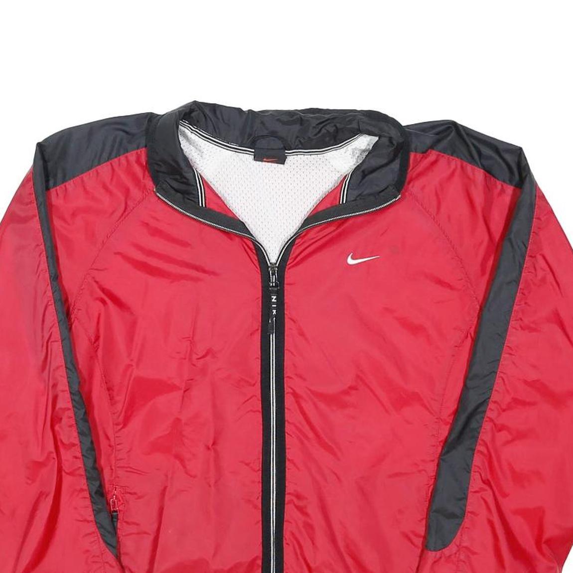 NIKE Womens Red & Black Plain Nylon Track Jacket UK 10 Zip Sportswear