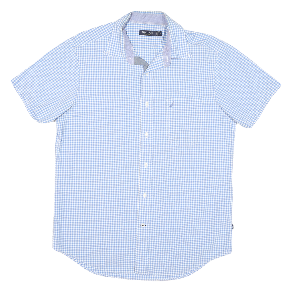 NAUTICA Mens Blue Check Short Sleeve Shirt M Cotton Blend Casual Summer