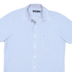 NAUTICA Mens Blue Check Short Sleeve Shirt M Cotton Blend Casual Summer
