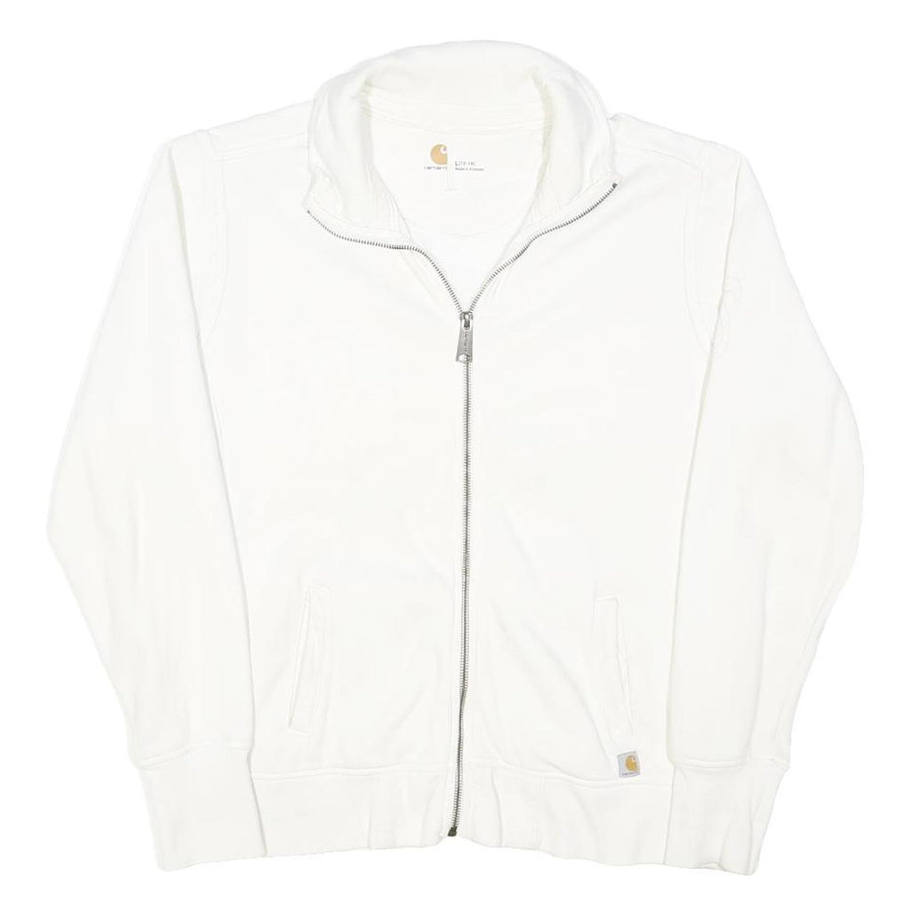 CARHARTT Womens White Cotton Blend Jacket UK 14 Zip Plain Casual Zip-Up