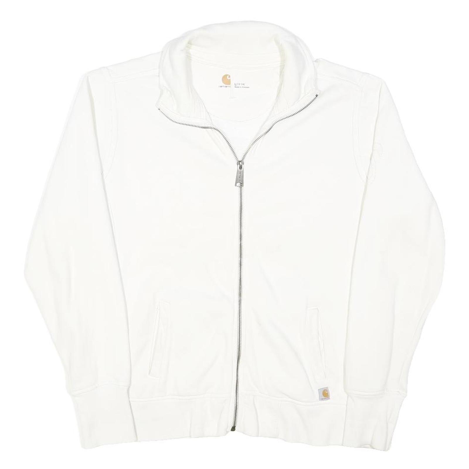 CARHARTT Womens White Cotton Blend Jacket UK 14 Zip Plain Casual Zip-Up