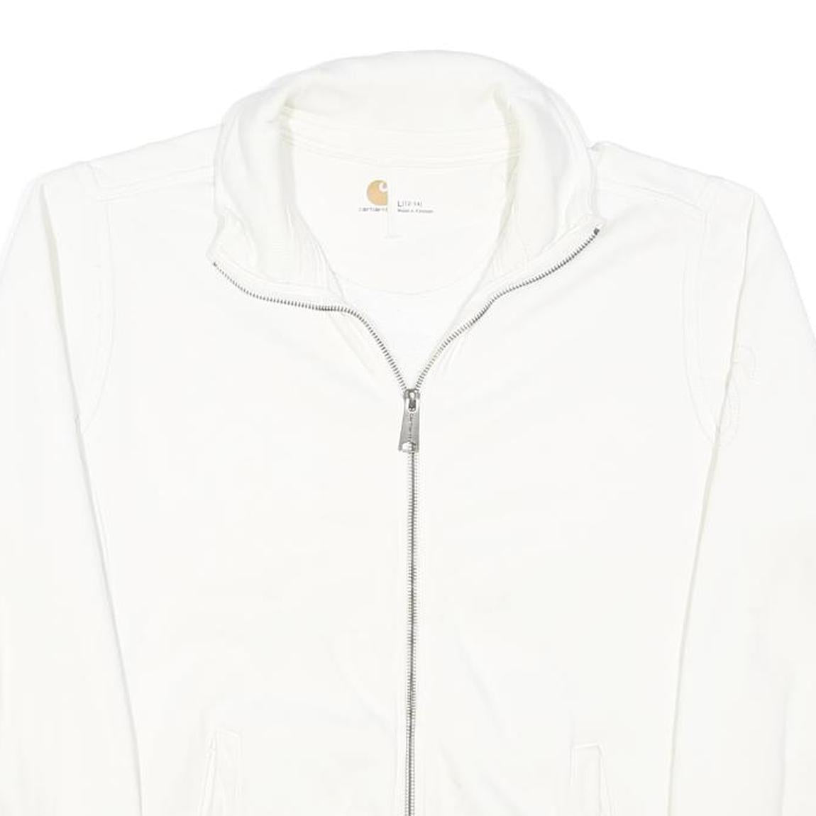 CARHARTT Womens White Cotton Blend Jacket UK 14 Zip Plain Casual Zip-Up