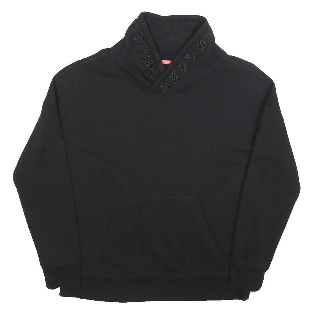 DKNY Womens Black Cotton Blend Pullover Sweatshirt S High Neck Logo