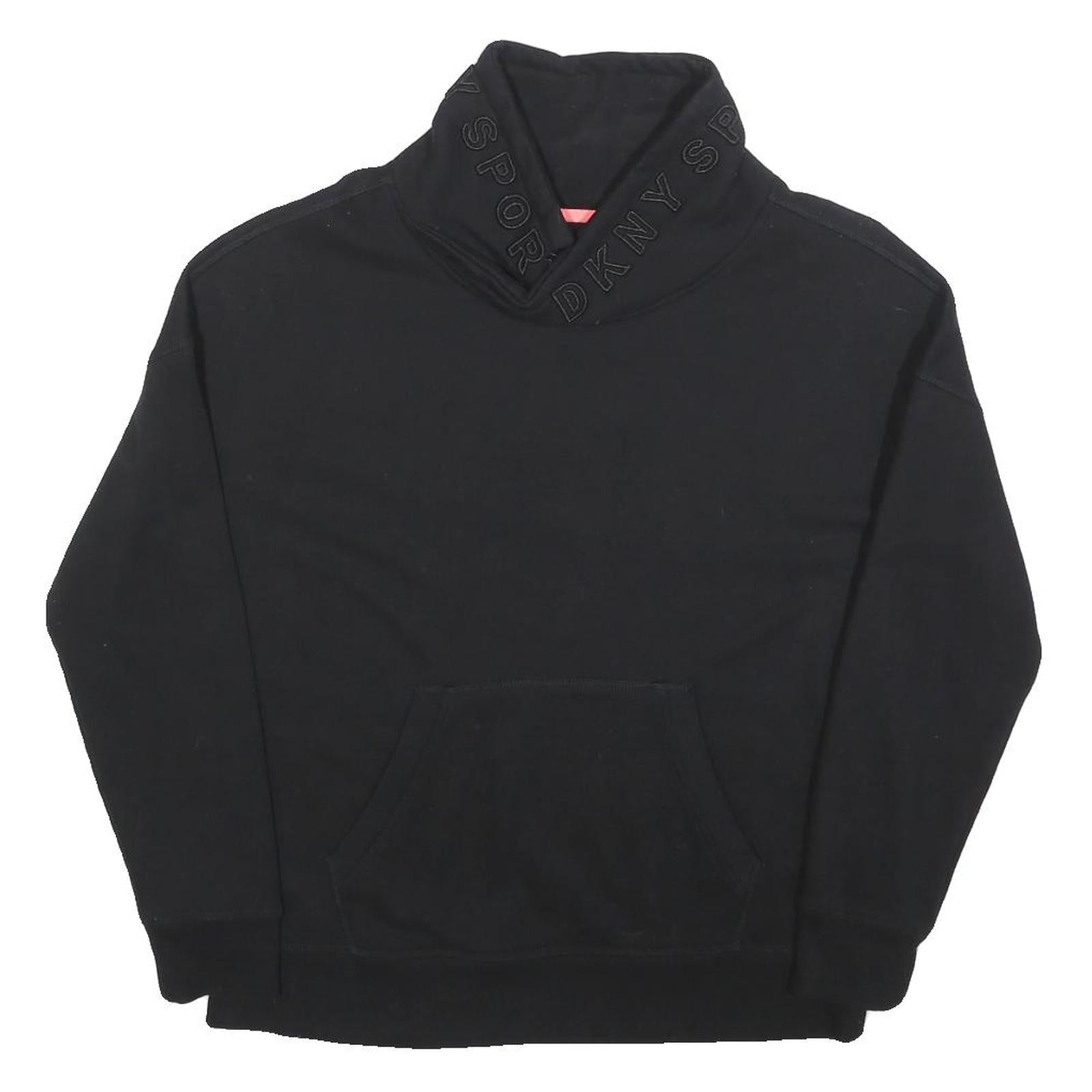 DKNY Womens Black Cotton Blend Pullover Sweatshirt S High Neck Logo