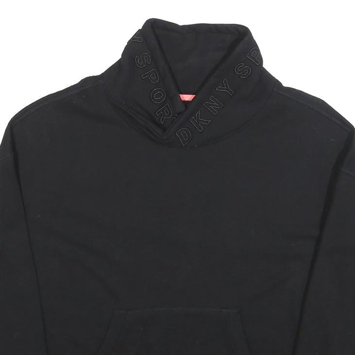 DKNY Womens Black Cotton Blend Pullover Sweatshirt S High Neck Logo