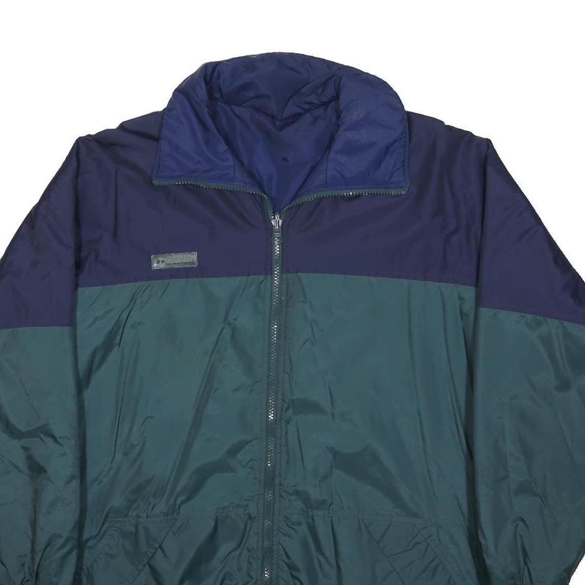 COLUMBIA Mens Blue & Green Zip Jacket M Polyester Reversible Outdoor