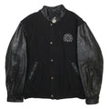 FIRST IMPRESSIONS Mens Black Wool Jacket XL Leather Sleeves Zip Closure Logo