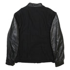 FIRST IMPRESSIONS Mens Black Wool Jacket XL Leather Sleeves Zip Closure Logo