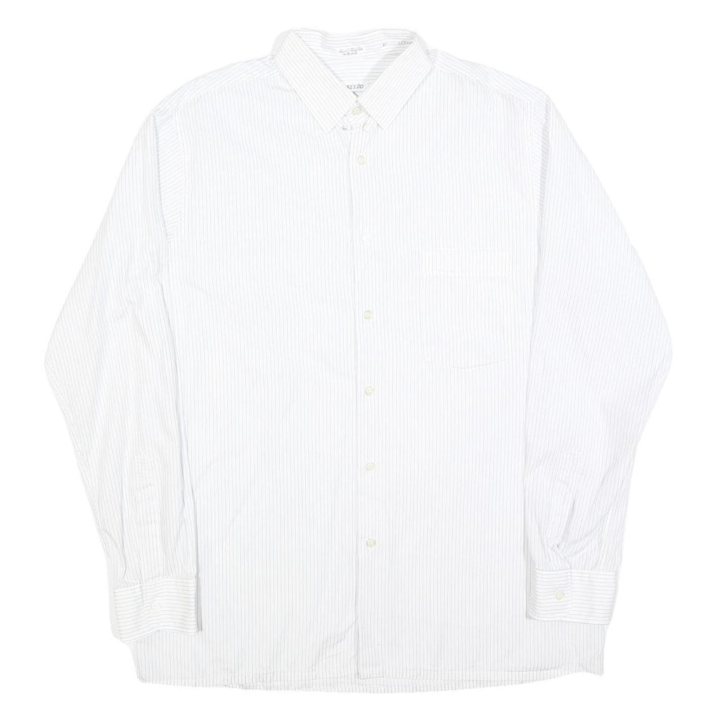 RESISTO Mens White & Grey Striped Shirt L Cotton Long Sleeve Formal Button
