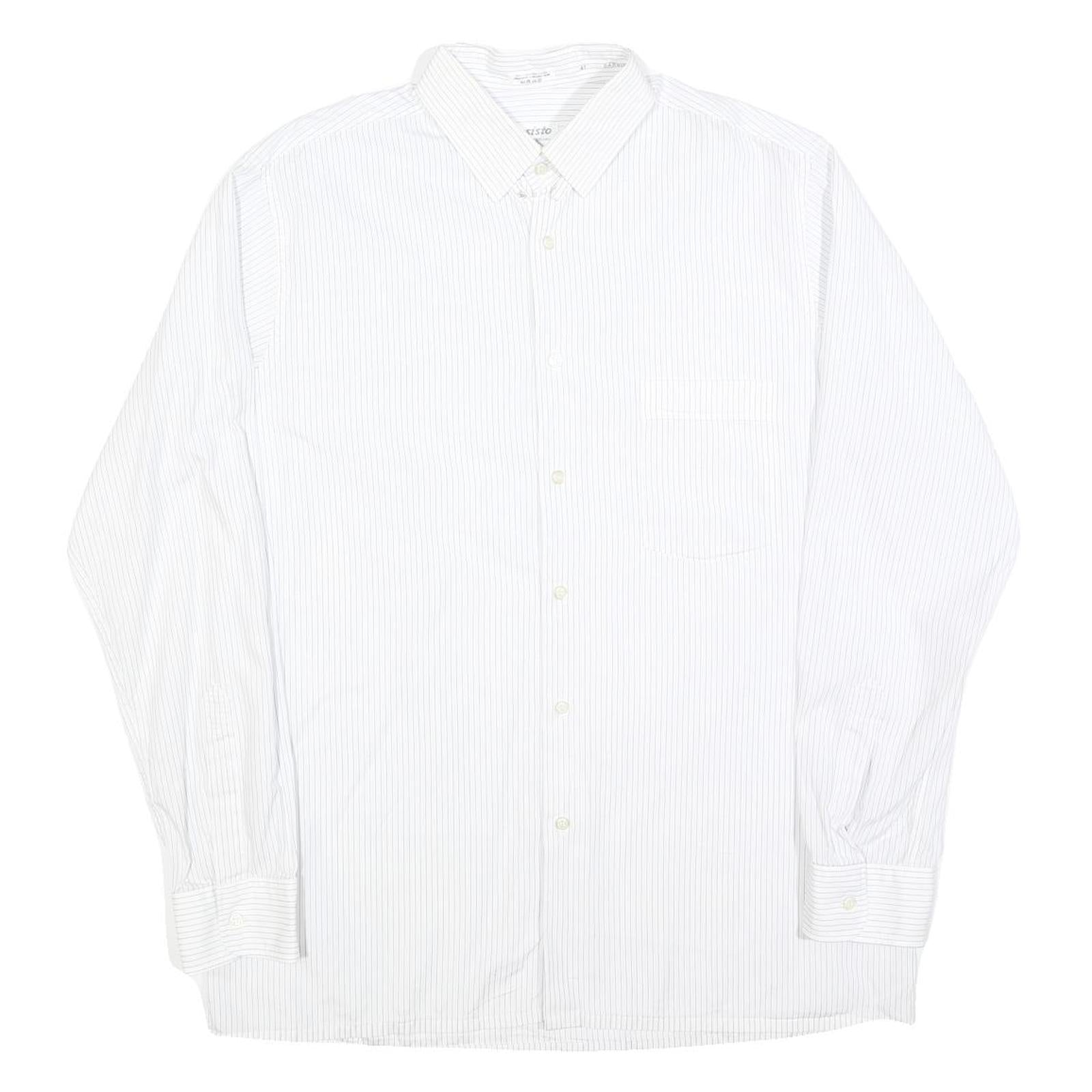 RESISTO Mens White & Grey Striped Shirt L Cotton Long Sleeve Formal Button