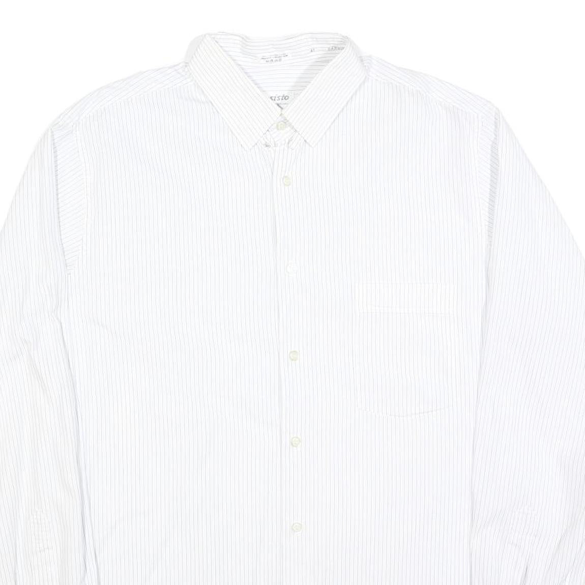 RESISTO Mens White & Grey Striped Shirt L Cotton Long Sleeve Formal Button