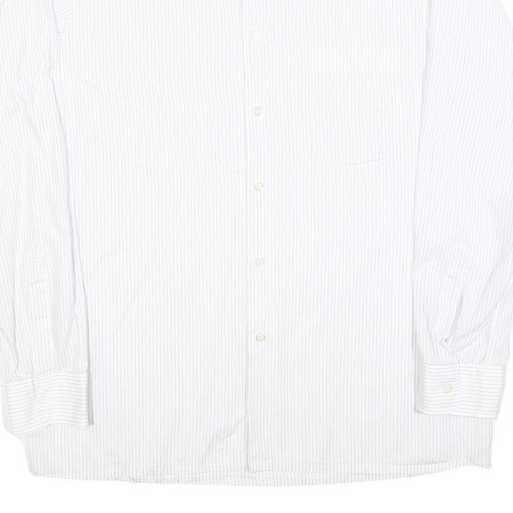 RESISTO Mens White & Grey Striped Shirt L Cotton Long Sleeve Formal Button