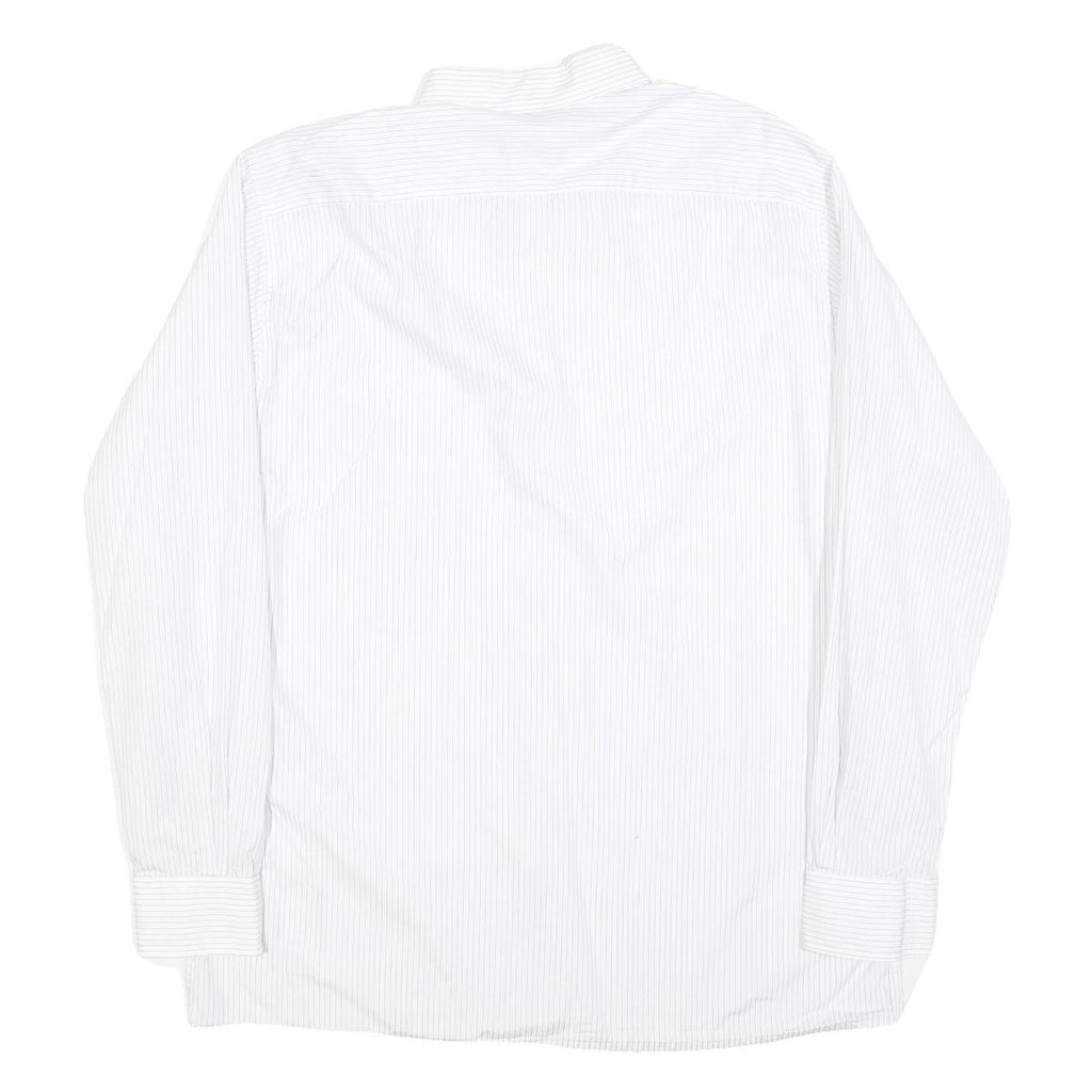 RESISTO Mens White & Grey Striped Shirt L Cotton Long Sleeve Formal Button