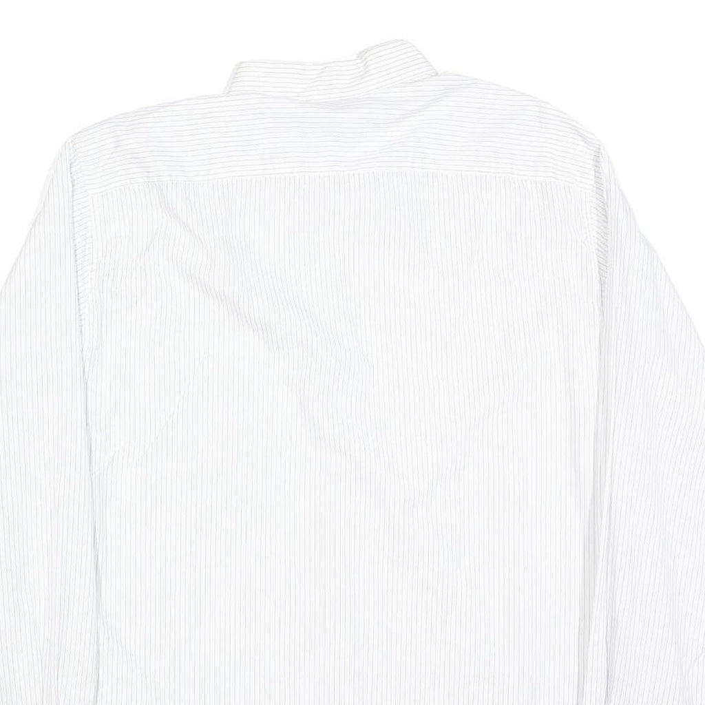 RESISTO Mens White & Grey Striped Shirt L Cotton Long Sleeve Formal Button