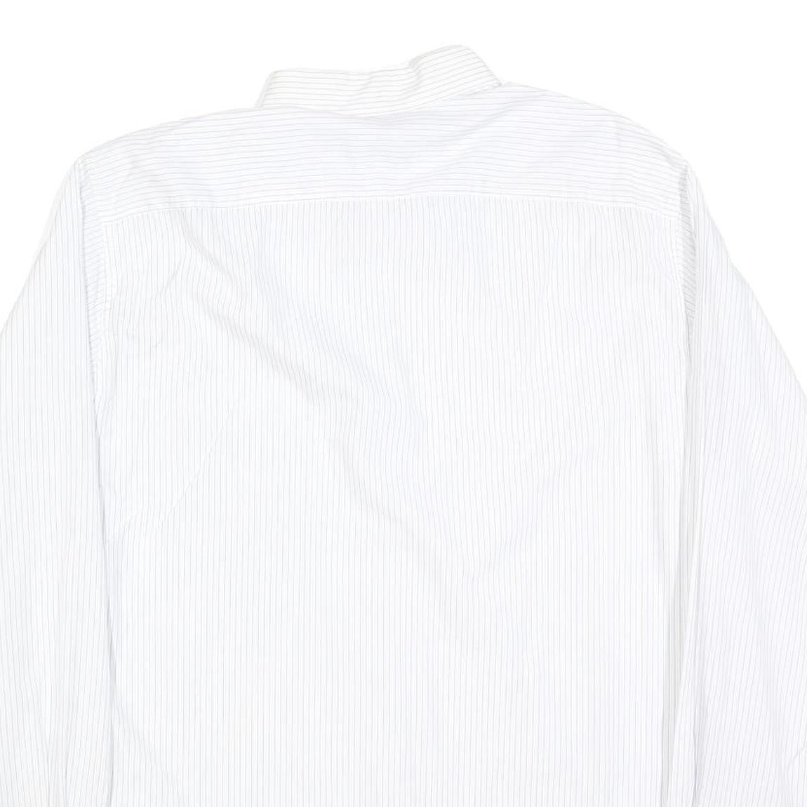 RESISTO Mens White & Grey Striped Shirt L Cotton Long Sleeve Formal Button