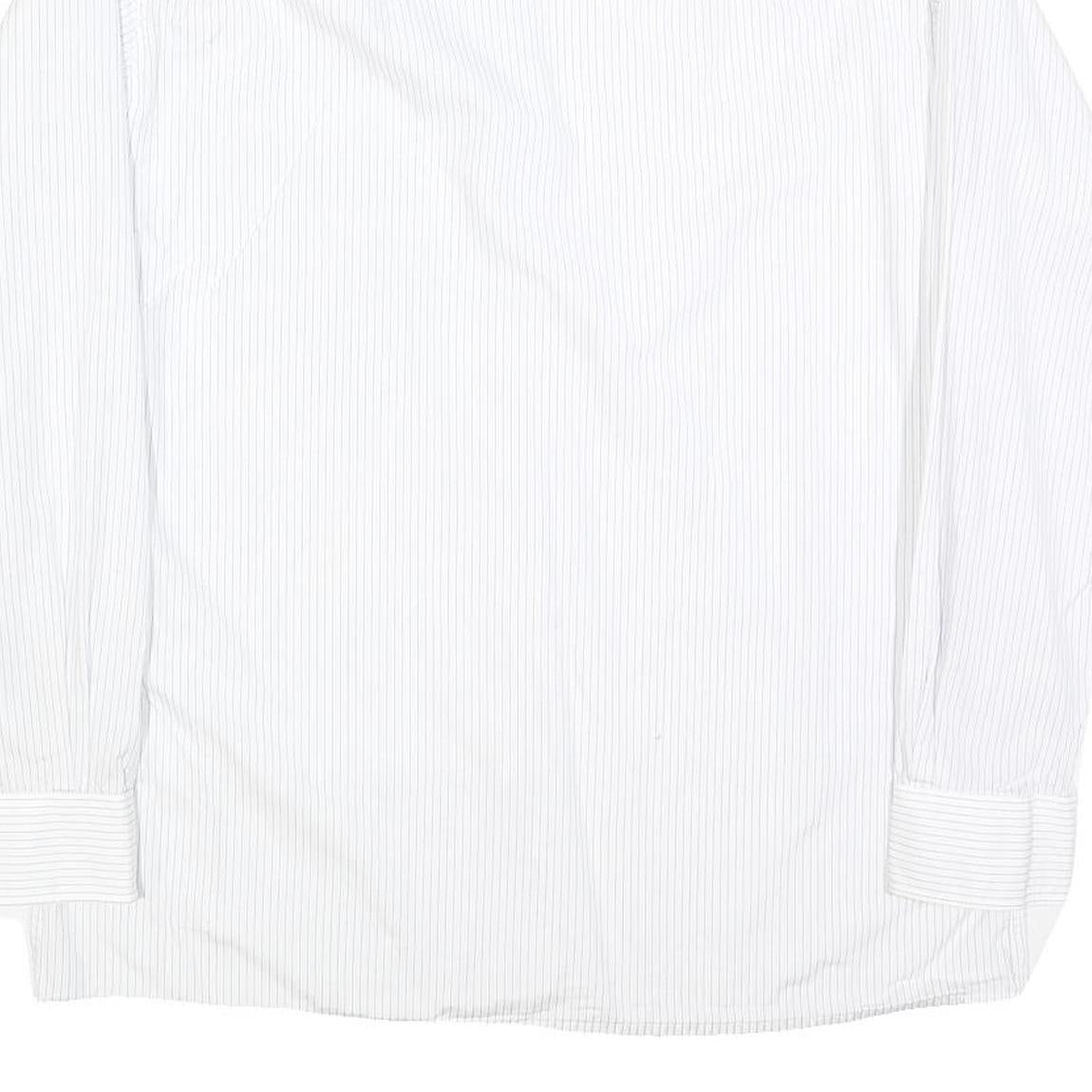 RESISTO Mens White & Grey Striped Shirt L Cotton Long Sleeve Formal Button