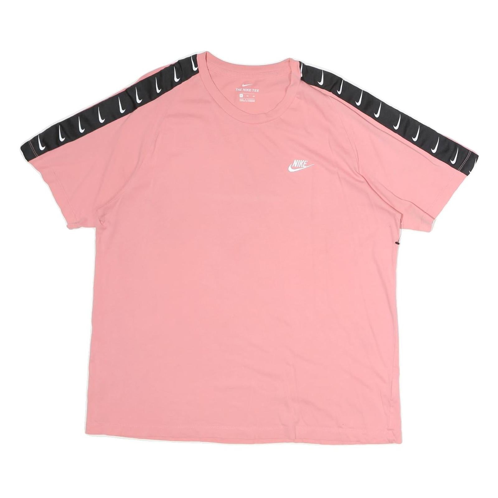 NIKE Womens Pink T-Shirt XL Short Sleeve Crew Neck Branded Logo Tape Stripe