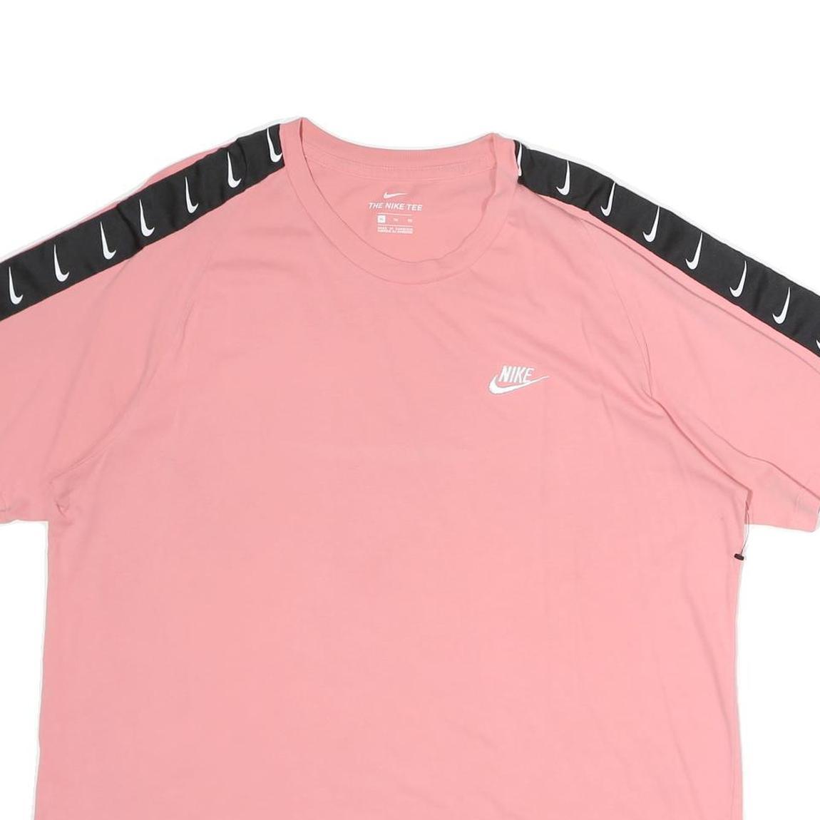 NIKE Womens Pink T-Shirt XL Short Sleeve Crew Neck Branded Logo Tape Stripe