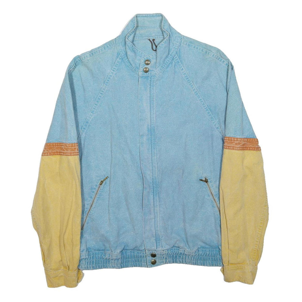 POOH JEANS Womens Blue & Yellow Cotton Blend Jacket M Casual Zip Closure Denim