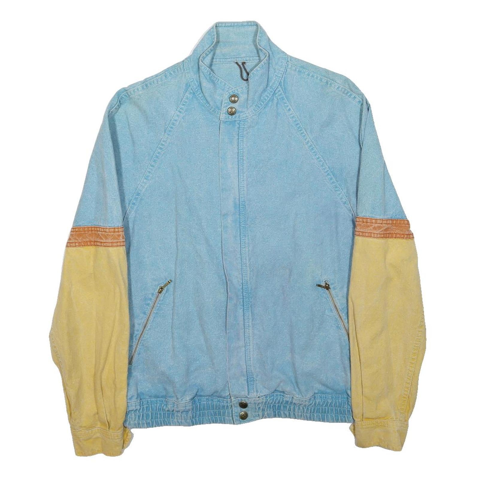 POOH JEANS Womens Blue & Yellow Cotton Blend Jacket M Casual Zip Closure Denim