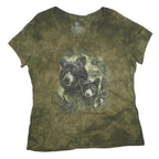 THE MOUNTAIN Womens Green Tie Dye Bear Graphic T-Shirt L Short Sleeve Crew Neck