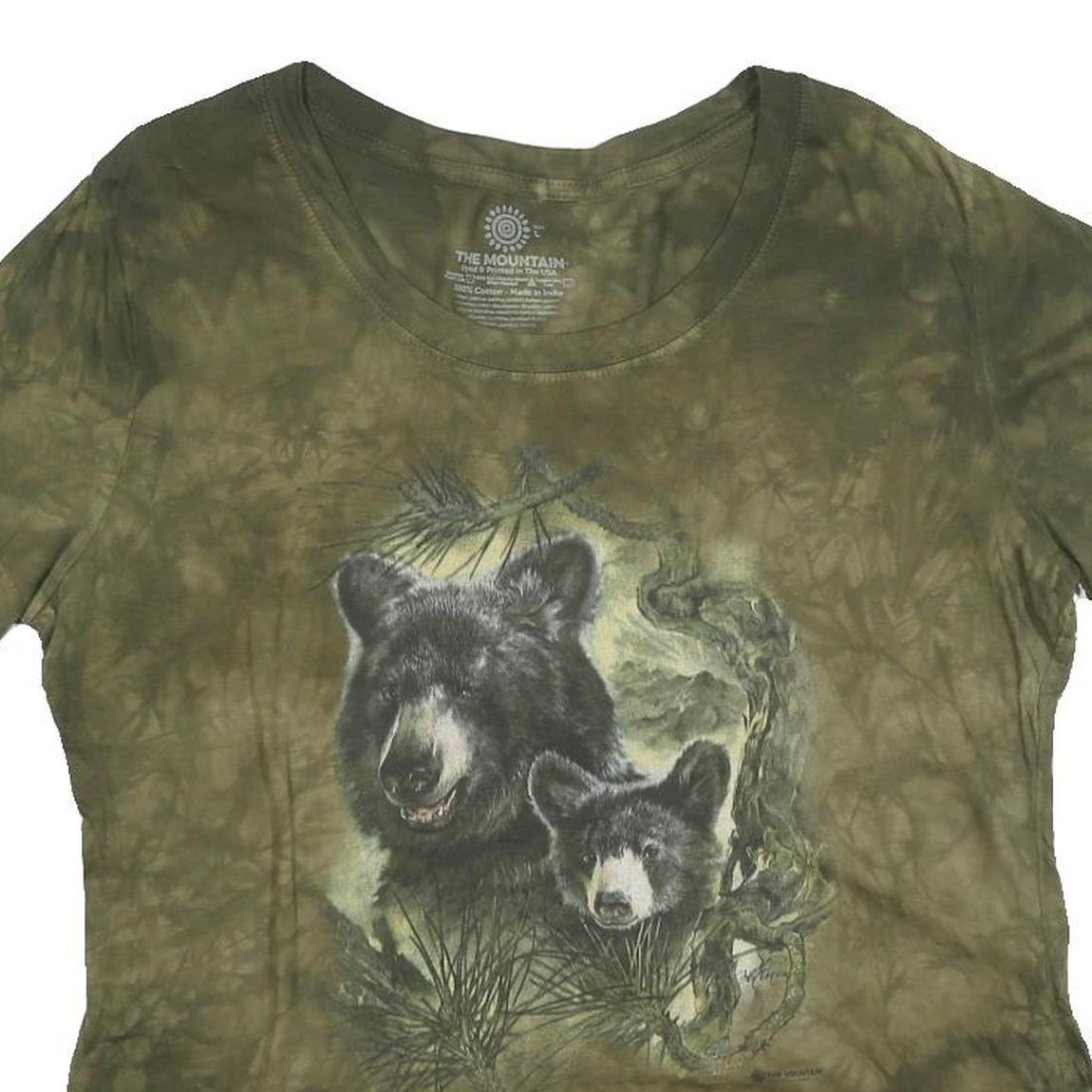 THE MOUNTAIN Womens Green Tie Dye Bear Graphic T-Shirt L Short Sleeve Crew Neck