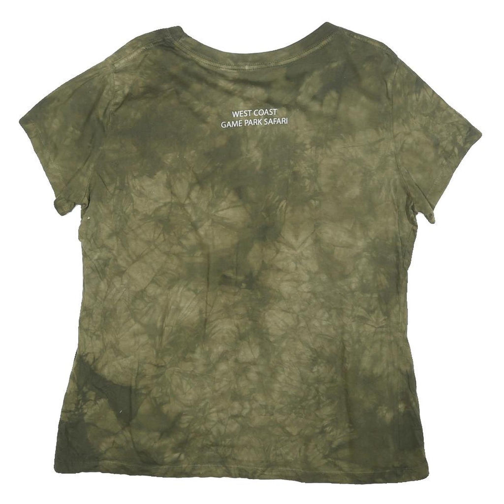 THE MOUNTAIN Womens Green Tie Dye Bear Graphic T-Shirt L Short Sleeve Crew Neck