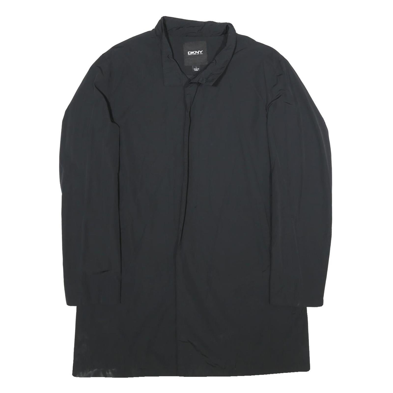 DKNY Mens Black Casual Jacket L Cotton Blend Button Closure Plain Style