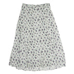 STEFANO Womens White Floral Pattern Midi Polyester Pleated Skirt L Elegant