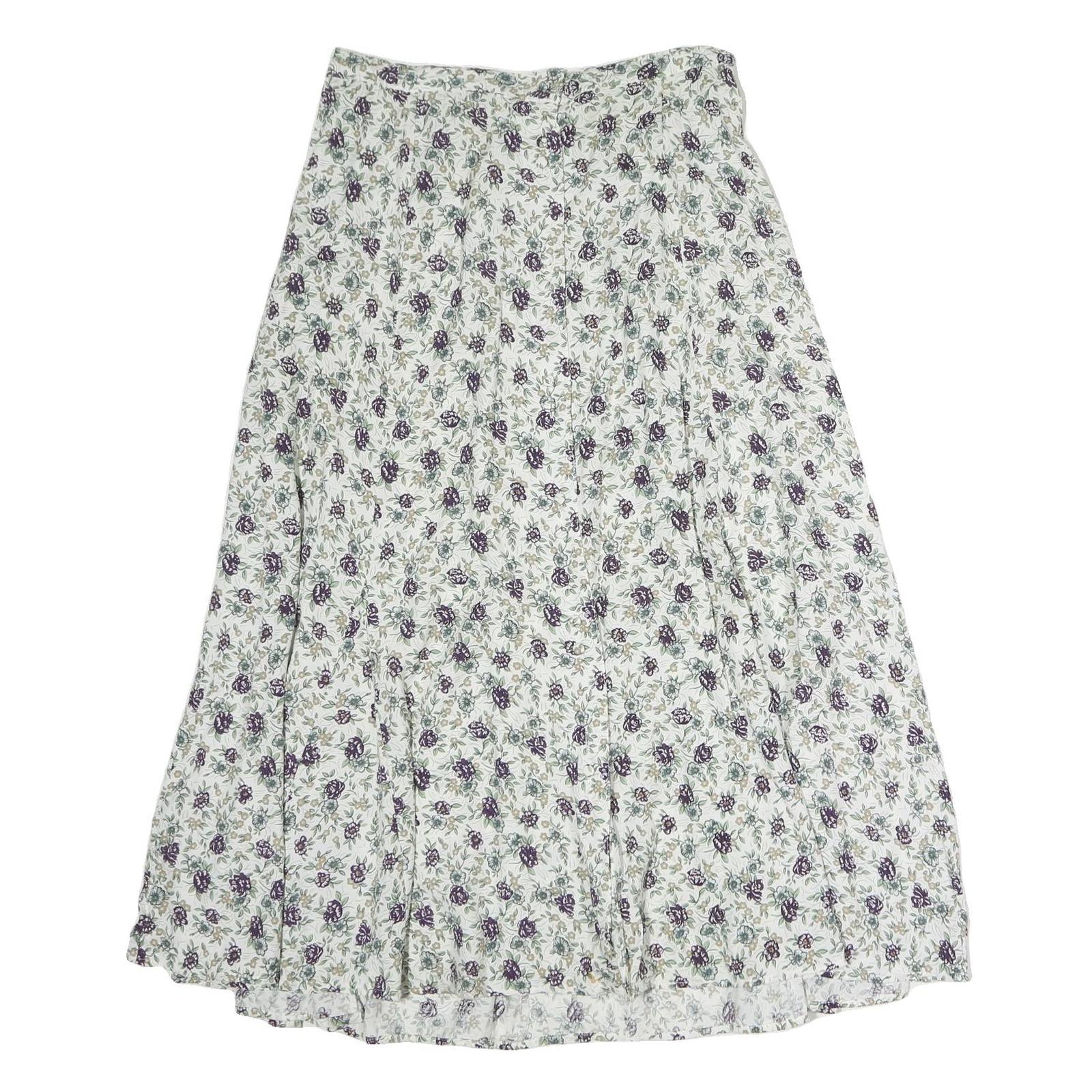 STEFANO Womens White Floral Pattern Midi Polyester Pleated Skirt L Elegant