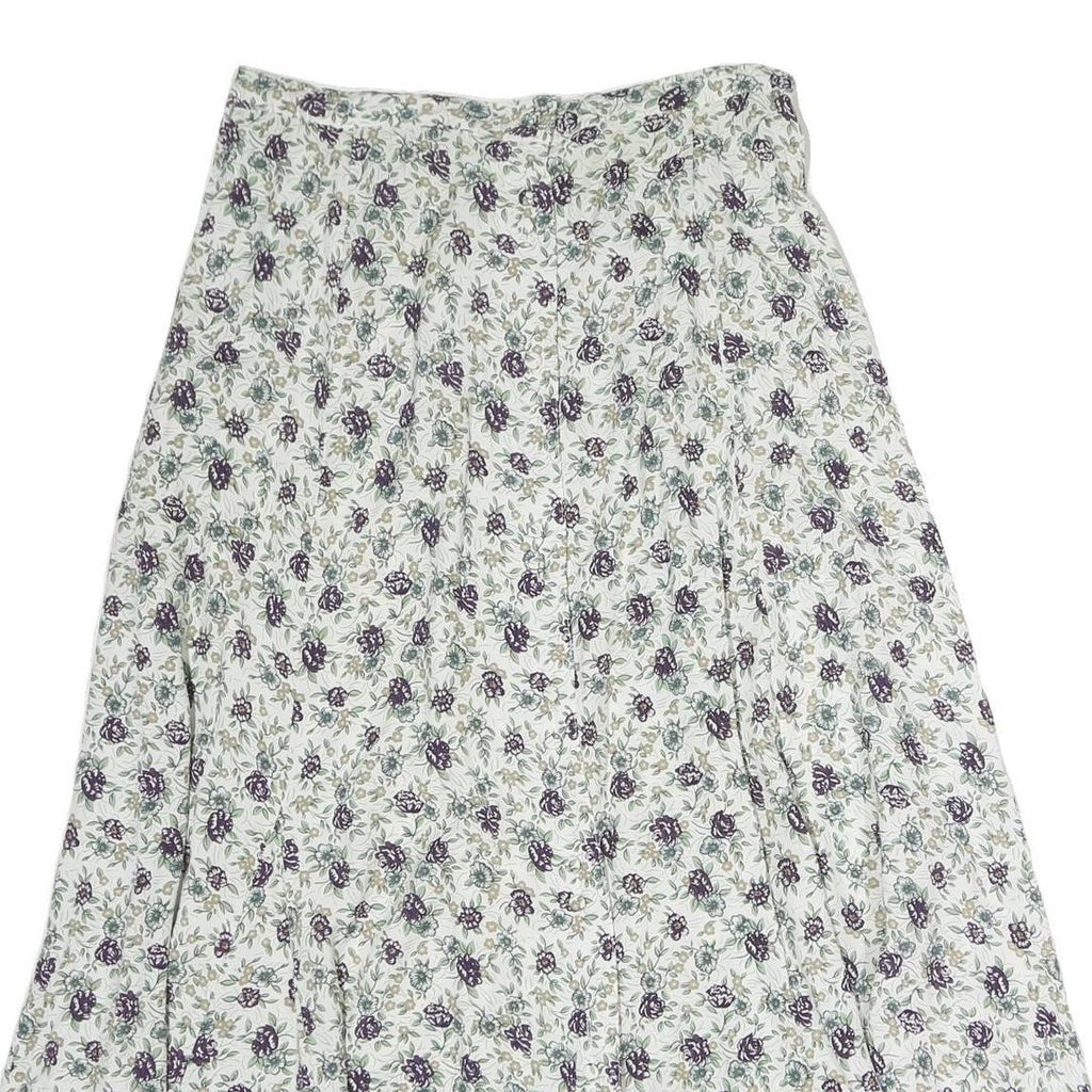 STEFANO Womens White Floral Pattern Midi Polyester Pleated Skirt L Elegant