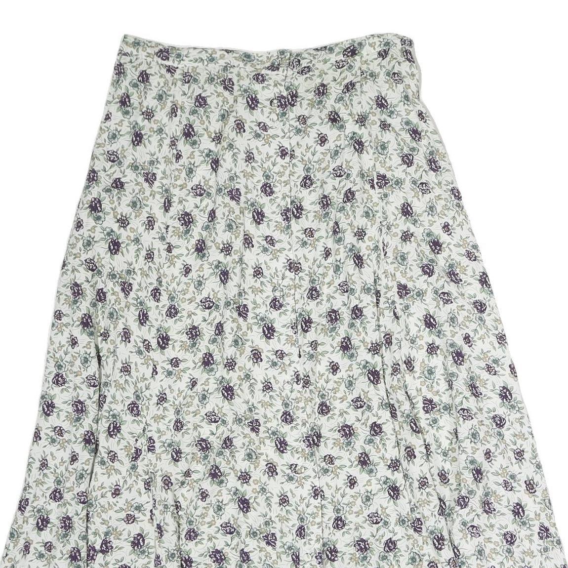 STEFANO Womens White Floral Pattern Midi Polyester Pleated Skirt L Elegant