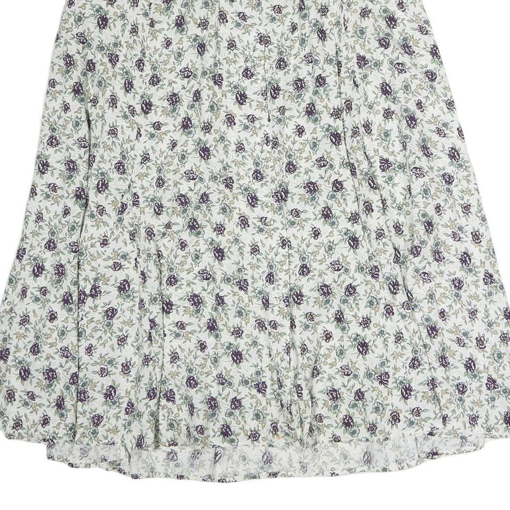 STEFANO Womens White Floral Pattern Midi Polyester Pleated Skirt L Elegant