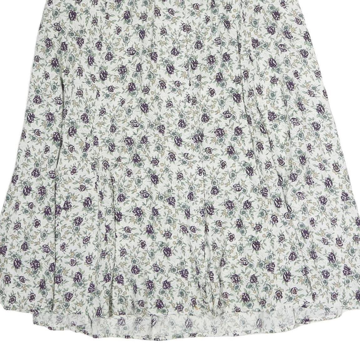 STEFANO Womens White Floral Pattern Midi Polyester Pleated Skirt L Elegant