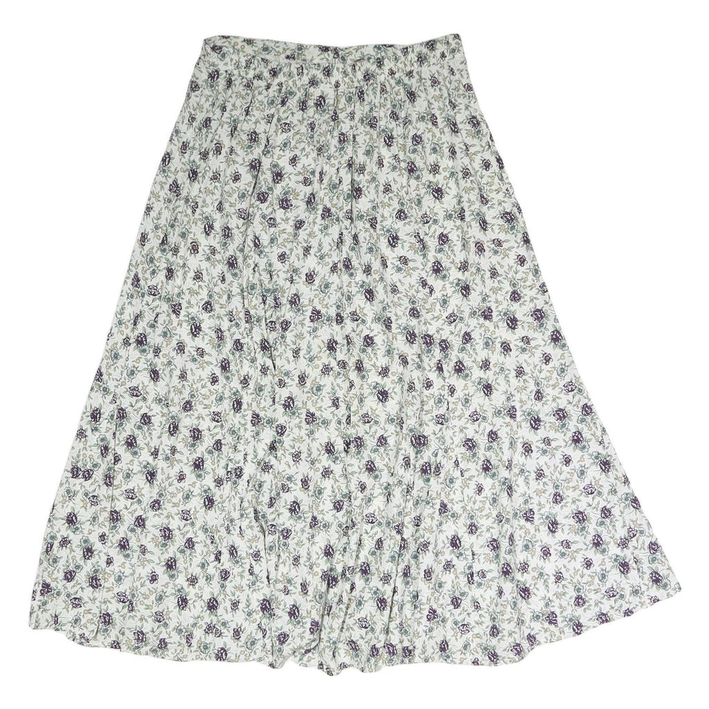 STEFANO Womens White Floral Pattern Midi Polyester Pleated Skirt L Elegant