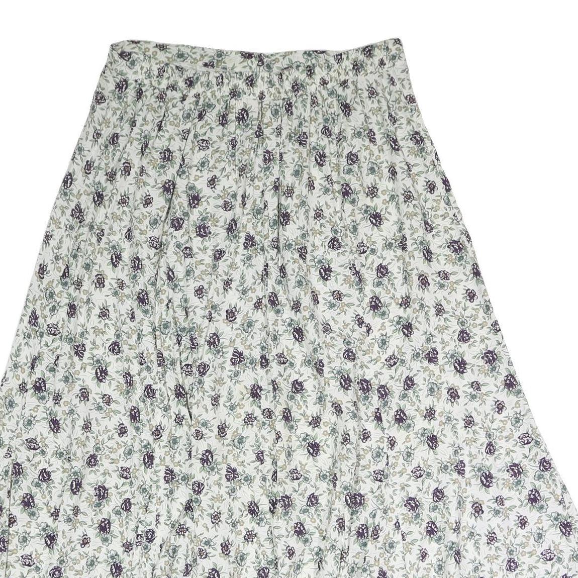 STEFANO Womens White Floral Pattern Midi Polyester Pleated Skirt L Elegant