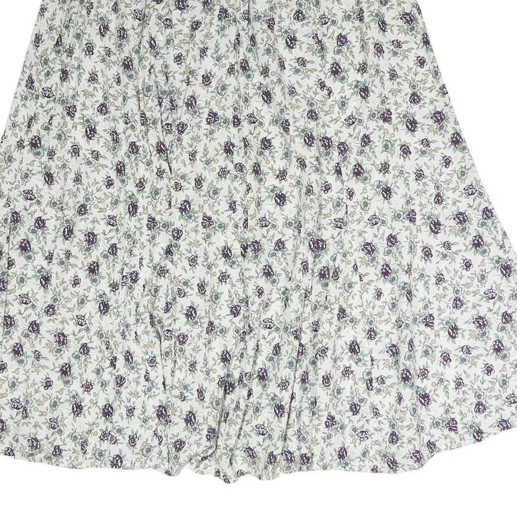 STEFANO Womens White Floral Pattern Midi Polyester Pleated Skirt L Elegant