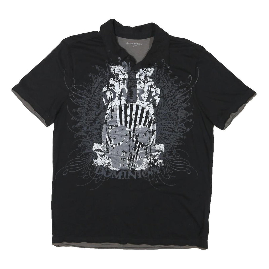 CALVIN KLEIN JEANS Mens Black Graphic Short Sleeve Polo Shirt L Casual Cotton