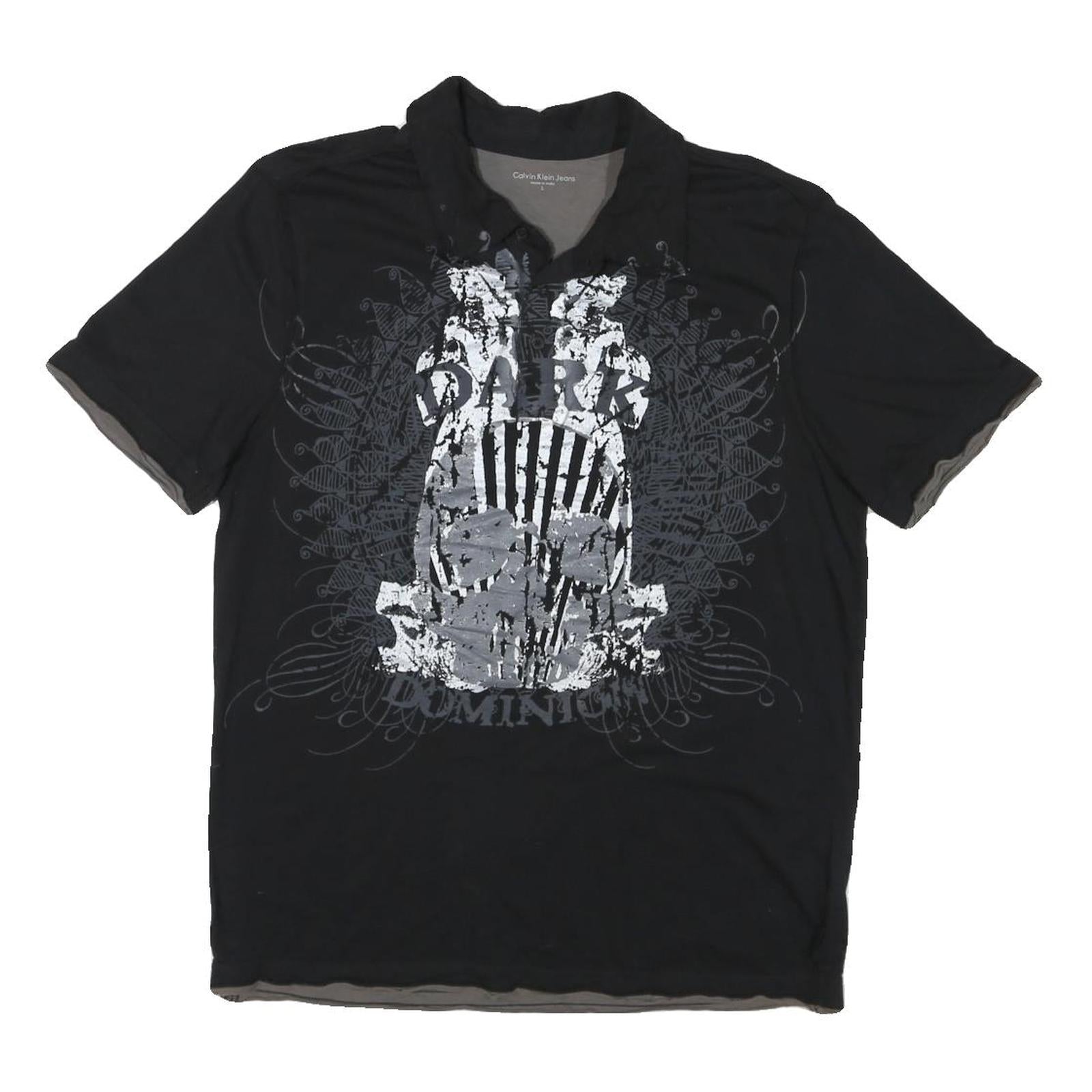 CALVIN KLEIN JEANS Mens Black Graphic Short Sleeve Polo Shirt L Casual Cotton