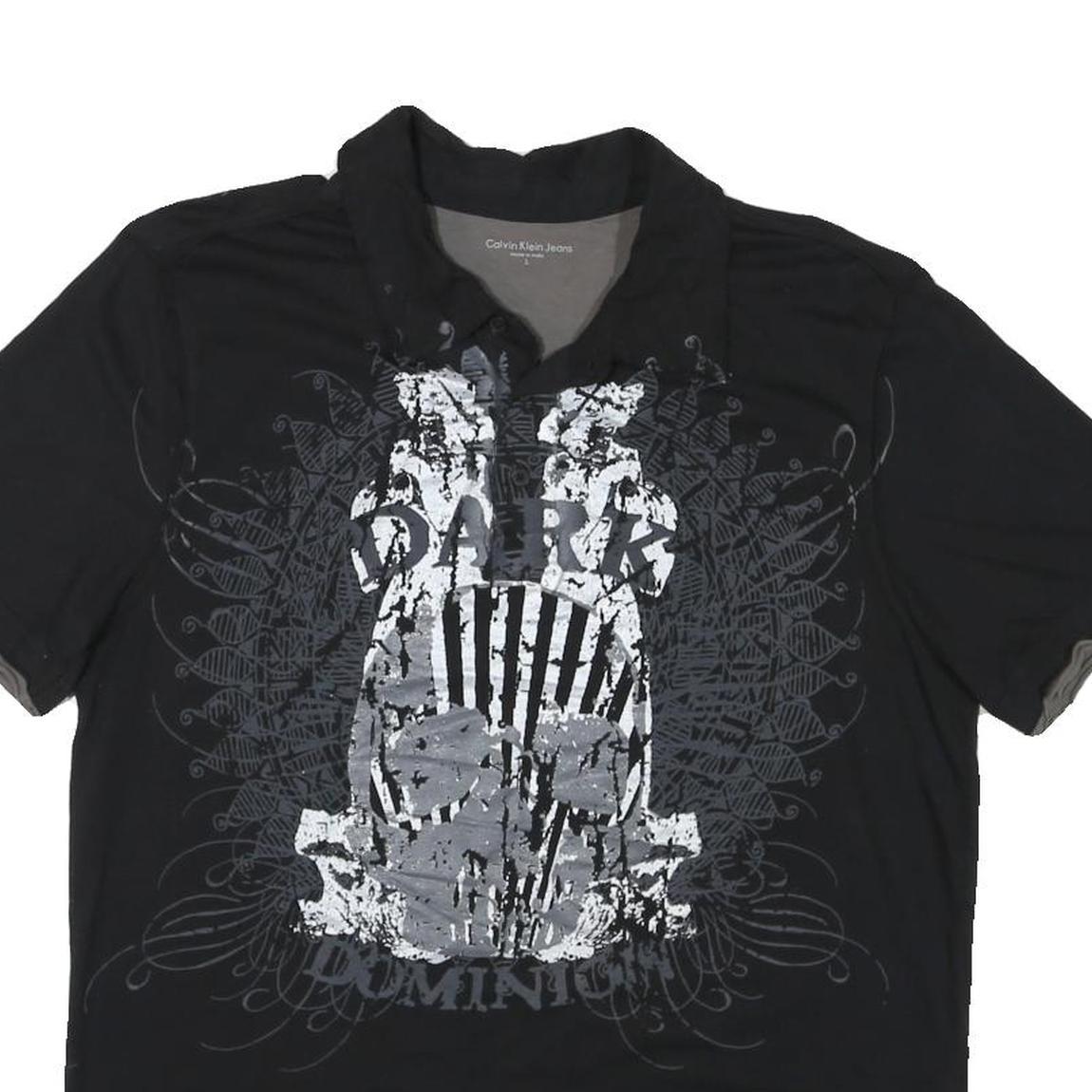 CALVIN KLEIN JEANS Mens Black Graphic Short Sleeve Polo Shirt L Casual Cotton