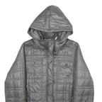 REEBOK Womens Grey Hooded Zip Jacket L Polyester Quilted Casual Outerwear