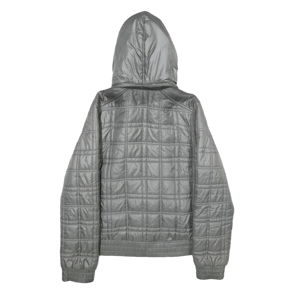 REEBOK Womens Grey Hooded Zip Jacket L Polyester Quilted Casual Outerwear
