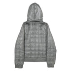 REEBOK Womens Grey Hooded Zip Jacket L Polyester Quilted Casual Outerwear