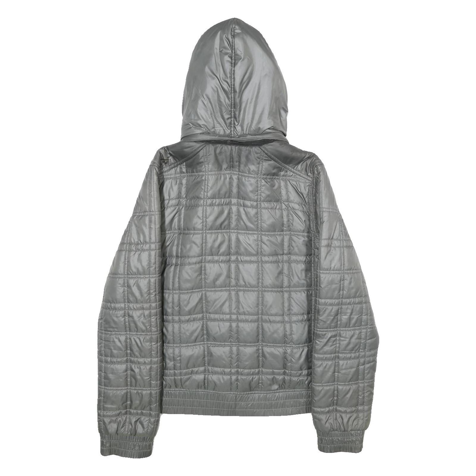 REEBOK Womens Grey Hooded Zip Jacket L Polyester Quilted Casual Outerwear