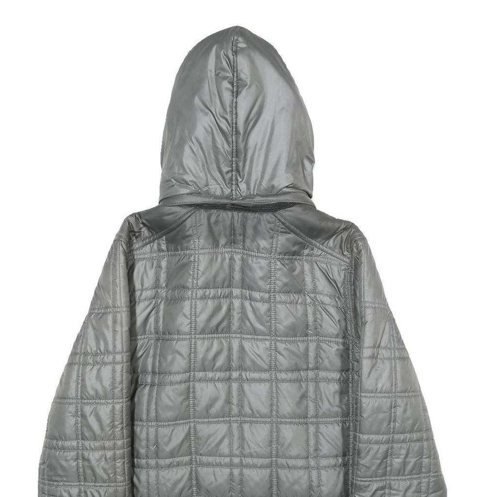 REEBOK Womens Grey Hooded Zip Jacket L Polyester Quilted Casual Outerwear