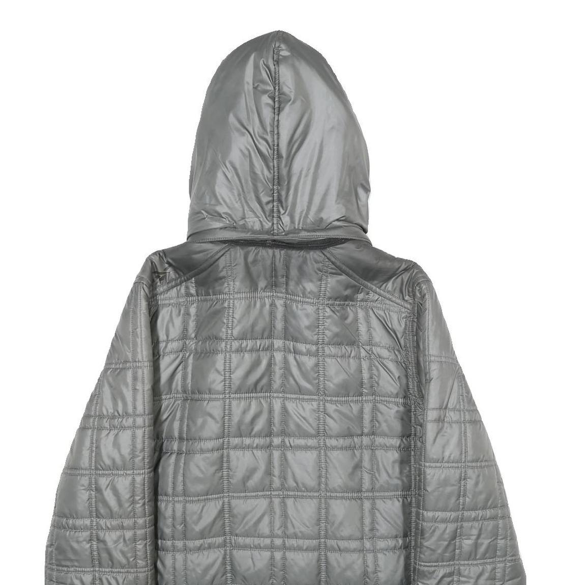 REEBOK Womens Grey Hooded Zip Jacket L Polyester Quilted Casual Outerwear