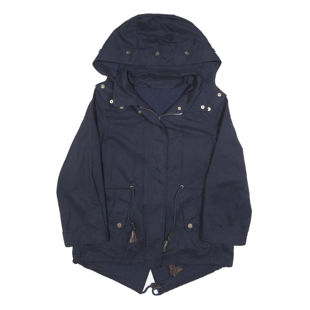 ZARA WOMAN Womens Navy Blue Cotton Blend Hooded Jacket S Zip Casual Outerwear