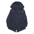 ZARA WOMAN Womens Navy Blue Cotton Blend Hooded Jacket S Zip Casual Outerwear