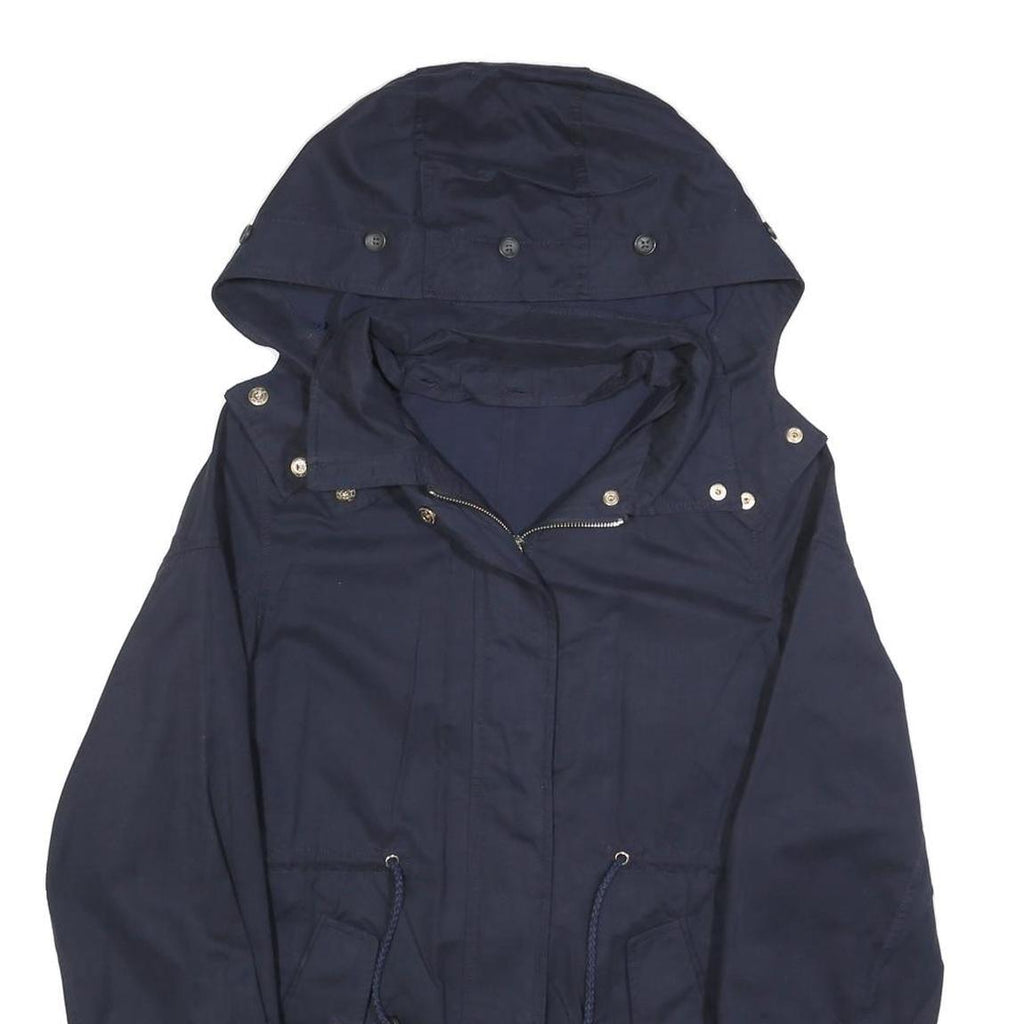 ZARA WOMAN Womens Navy Blue Cotton Blend Hooded Jacket S Zip Casual Outerwear