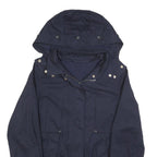 ZARA WOMAN Womens Navy Blue Cotton Blend Hooded Jacket S Zip Casual Outerwear